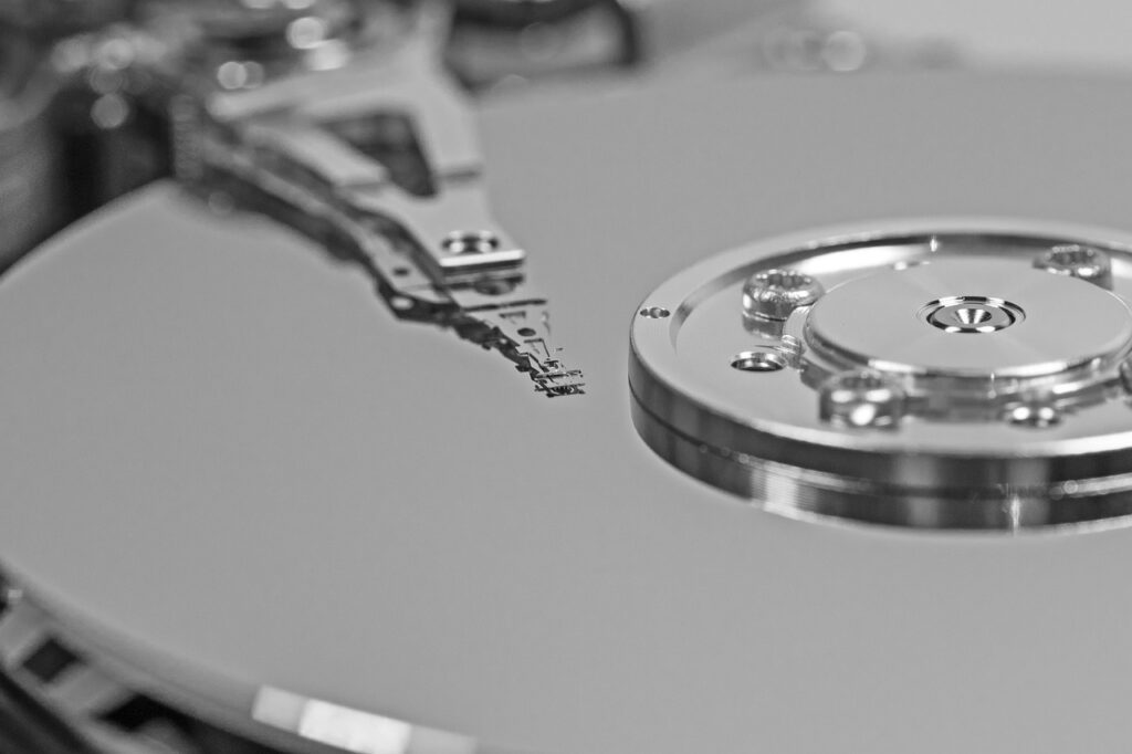 Image of the internal components of a hard drive for data recovery service.